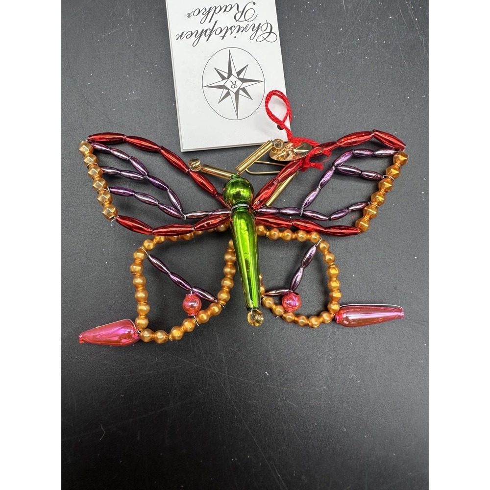 CHRISTOPHER RADKO LITE BUTTERFLY BEADED ORNAMENT 01-0626-0 SET  4"X3"